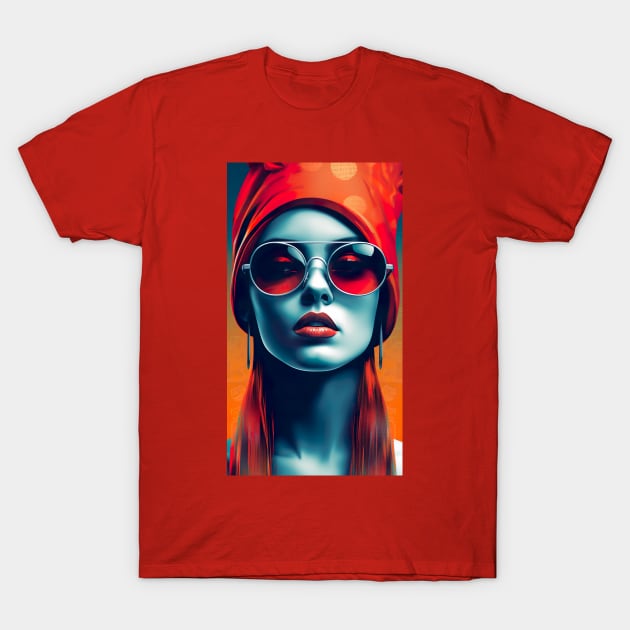 Retro Fashion Girl in Red Shades for hotels, spas, casinos and salon bars T-Shirt by UmagineArts